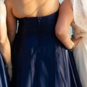 Navy blue high low dress (description)